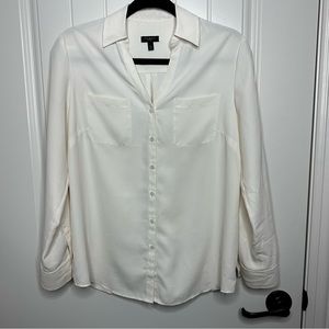 Talbots | Women’s Medium Petite Classic Ivory Button Front Collared Shirt